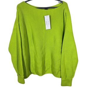 NWT French Connection Womens Neon Green Sweater Sz S Oversized Boxy Gorpcore